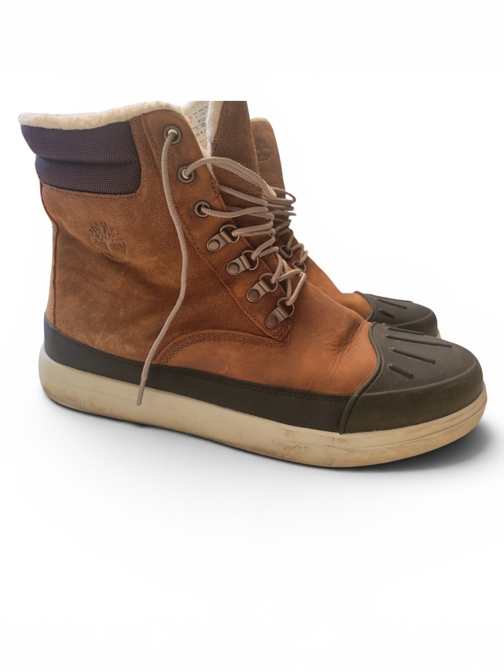 Timberland Brown Suede & Black Rubber Lace-Up Duck Boots Size 12